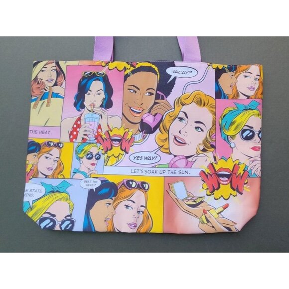 Estee Lauder Tote Comic Theme Beach Shopper Bag Large 12x17 Cartoon Purse - Picture 1 of 5